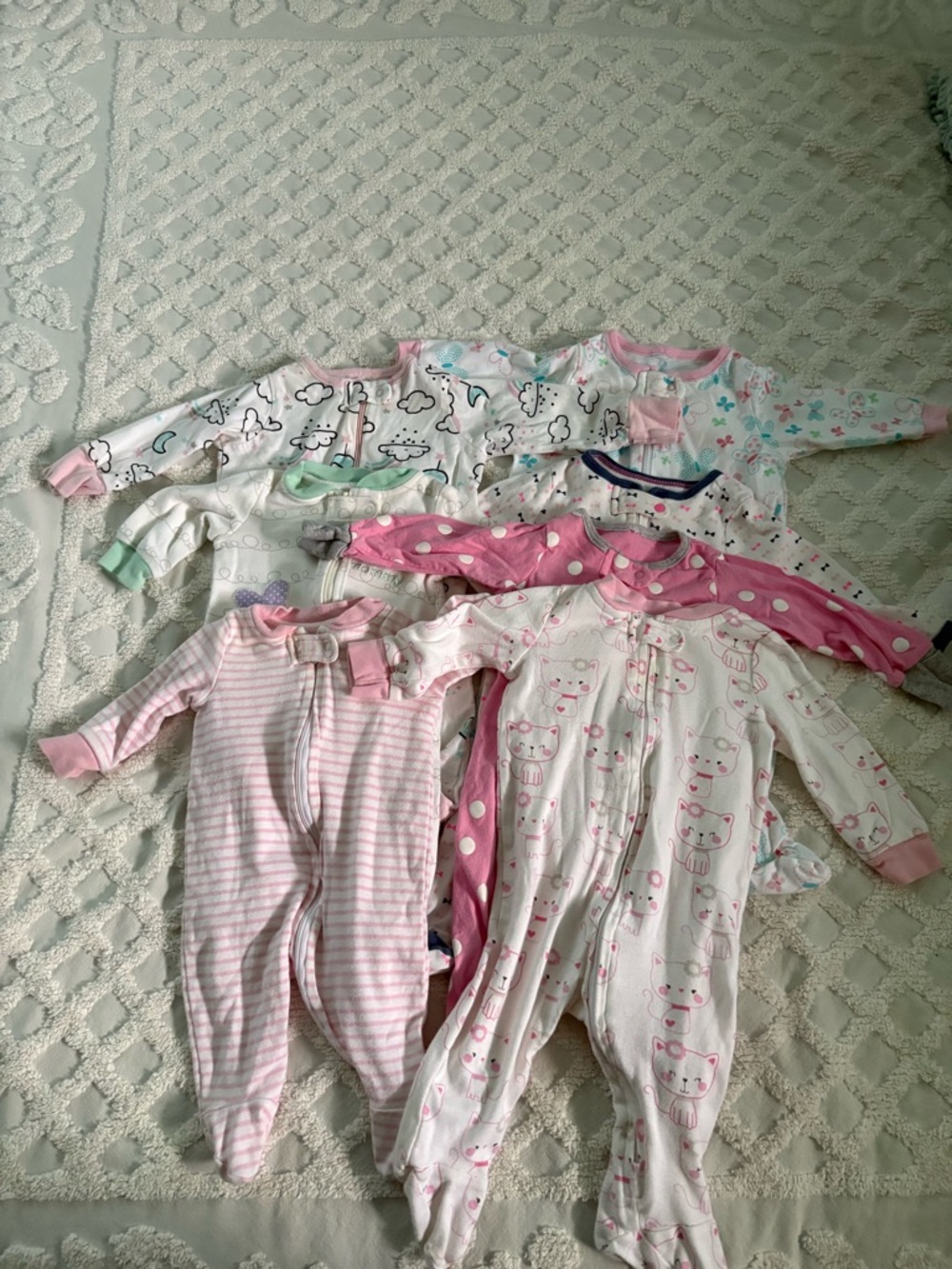Mixed Baby Girl Footed Sleepers in Pink & White